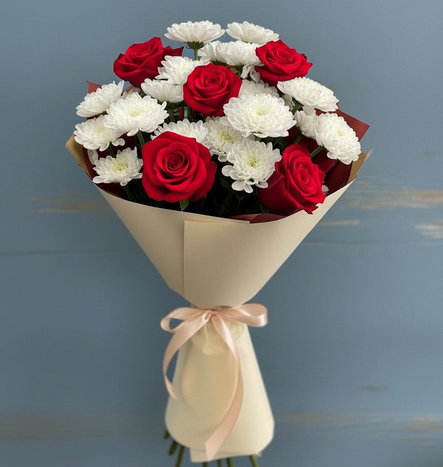 Букет цветов из: Розы и Хризантемы в Спорном