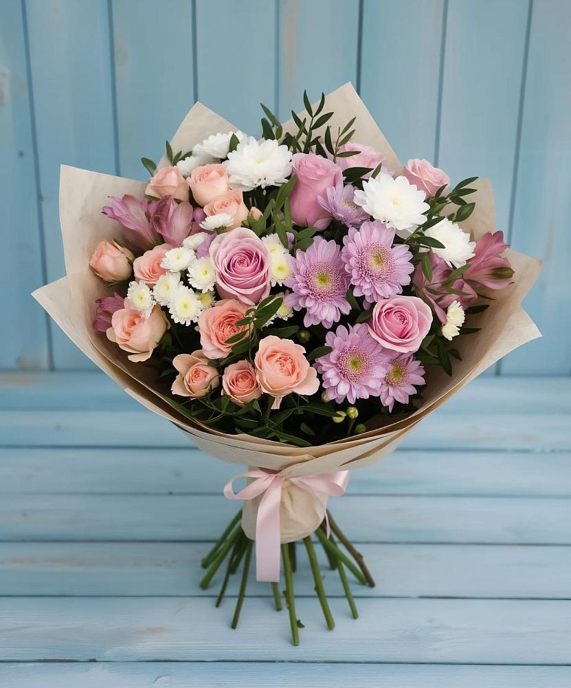 Букет цветов из: Хризантемы, Розы и Альстромерии в Спорном