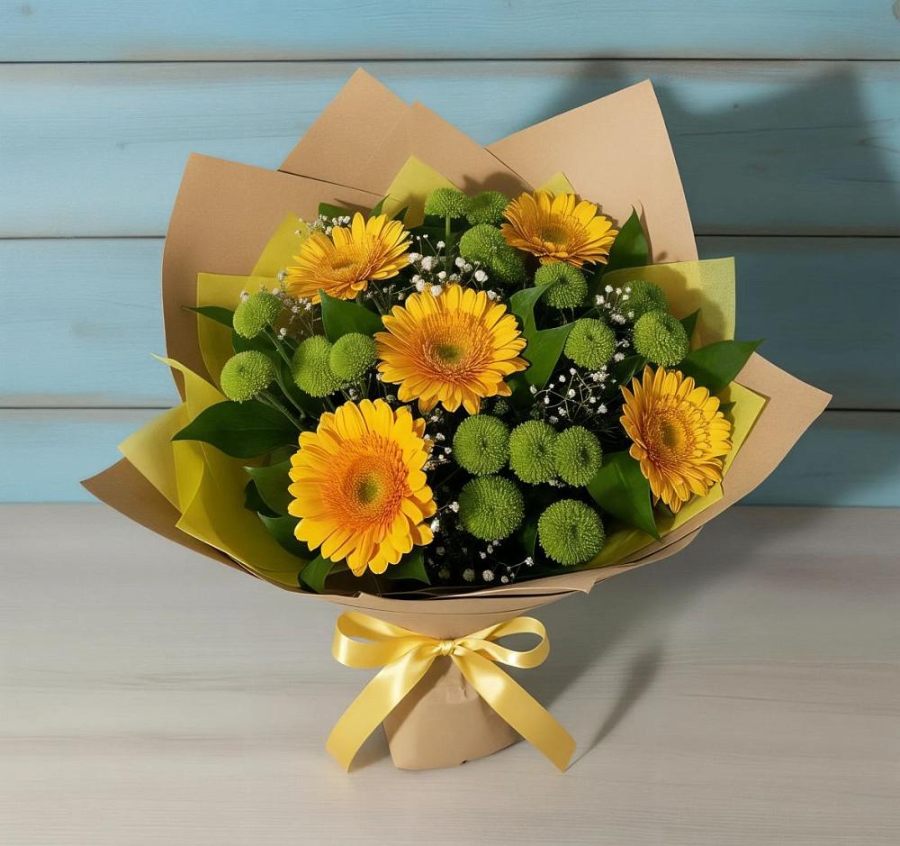 Букет цветов из: Герберы и Хризантемы в Спорном