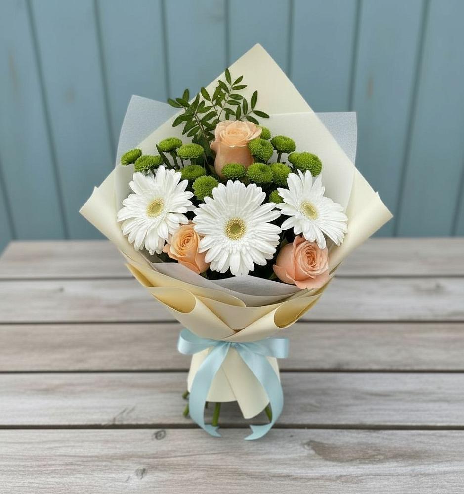 Букет цветов из: Герберы, Розы и Хризантемы в Спорном