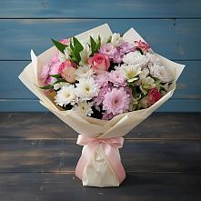 Букет цветов из:  Хризантемы, Альстромерии и Розы в Спорном