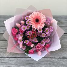 Букет цветов из:  Розы, Герберы и Хризантемы в Спорном